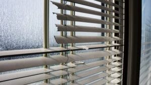 A crooked window blinds.