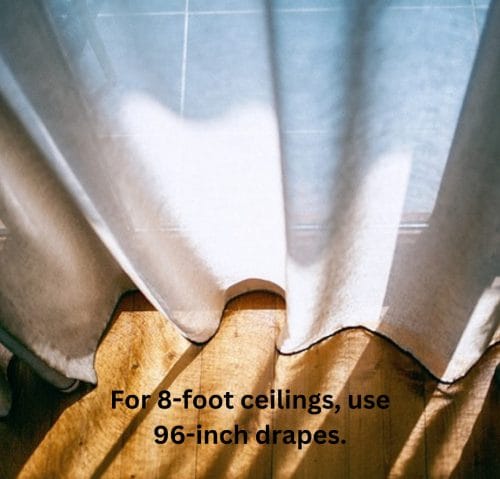 white curtains touching the floor for 8 foot ceilings
